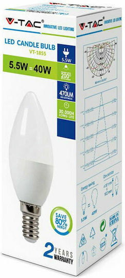 V-TAC VT-1855 LED Bulb 5.5W 100mm for Socket E14 and Shape C37 Warm White 47lm