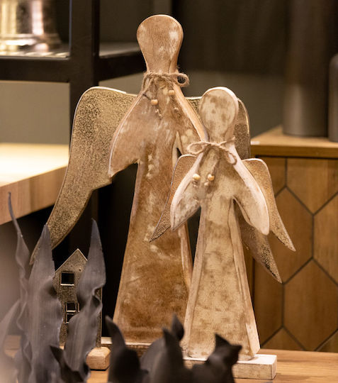 InTheBox Weihnachtliche Holz Figur Cherub Silber Höhe 42cm 2Stück