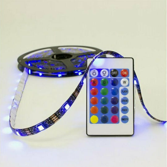 White Shark Wasserdicht LED-Streifen USB 5V RGB Licht 5m Typ SMD5050 mit Netzteil & Fernbedienung