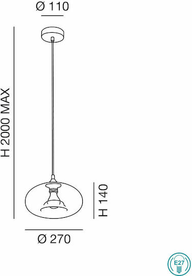 Fabas Luce Ela Κρεμαστό Φωτιστικό Μαύρο με Ντουί E27 27x200εκ.