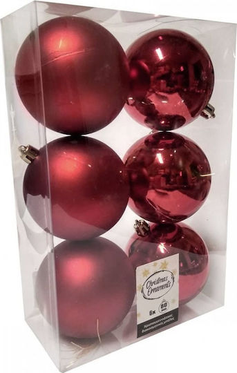 Hanging Ball Ornament Ornament Plastic Burgundy 8cm Set 6pcs
