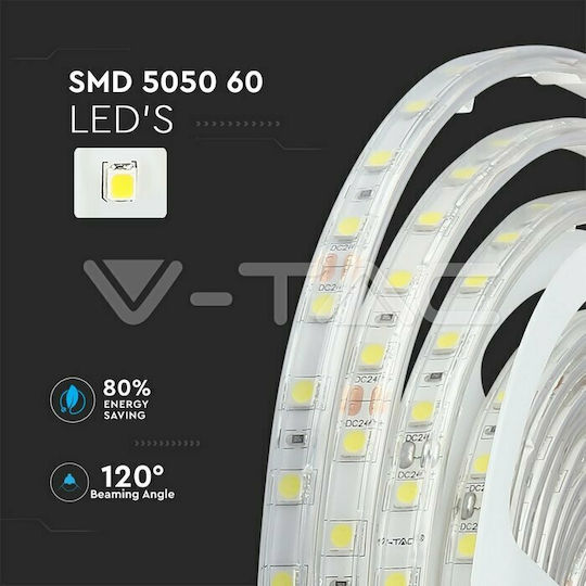 V-TAC Rezistent la apă Bandă LED 24V Alb Cald Lumină 5m Tip SMD5050