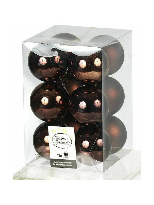 Hanging Ball Ornament Plastic Brown 6cm Set 12pcs