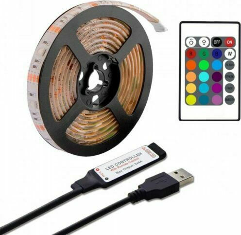 LED Strip USB 5V RGB Light 4x50cm Type SMD5050 with Power Supply & Remote Control