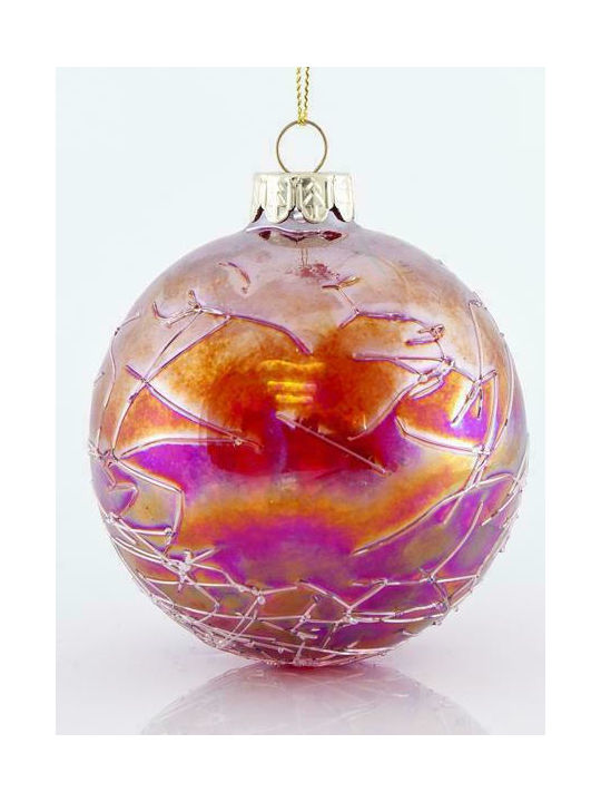 Hanging Ball Ornament Glass Pink Set 4pcs