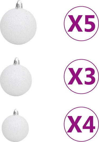 Hängendes Ornament Mix Schmuckstücke Kunststoff Silber mit Glitzer Set 61Stück