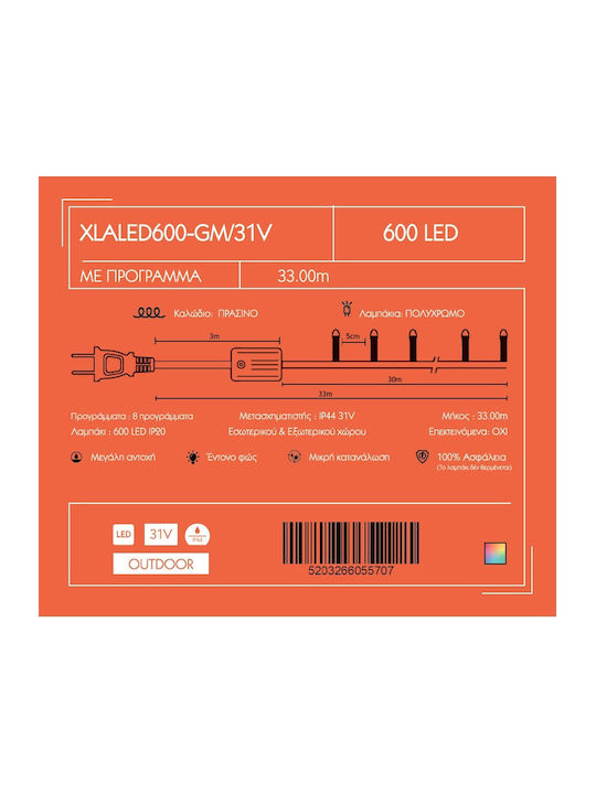 600 Lights LED 33m. Multicolor in String 1pcs