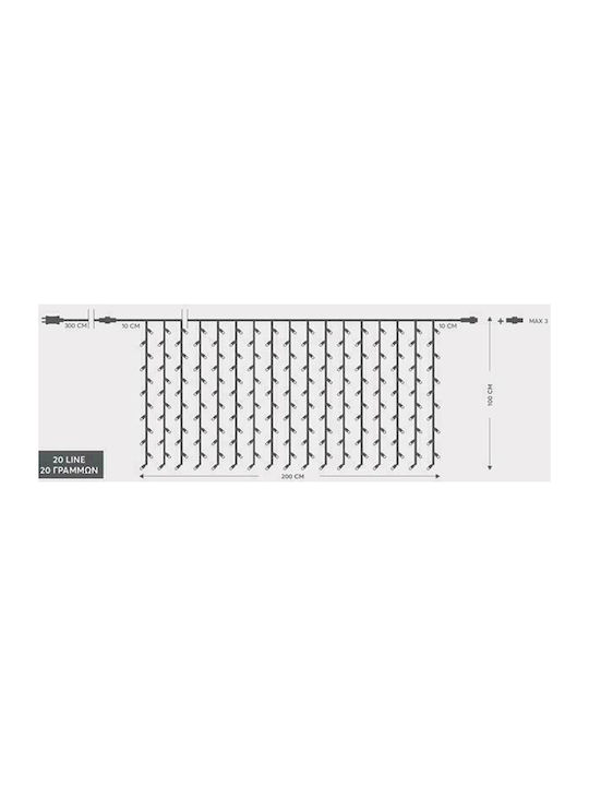 240 Светлини LED 2m. x 100бр Топъл бял тип Завеса 1бр