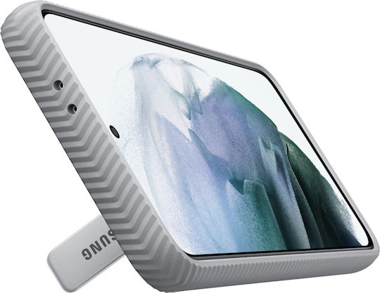 Samsung Schützende Stand Umschlag Rückseite Silikon Silber (Galaxy S21 5G)