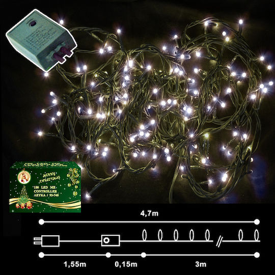 100 Lights LED 4.7m. Cold White in String 1pcs