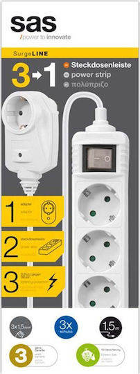 SAS Power Strip with Surge Protection 3 Positions with Switch and Cable 1.5m