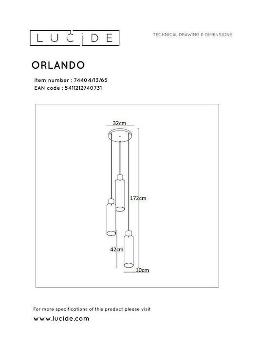 Lucide Lightning Orlando Pendant Light Black with Socket E27 32cm
