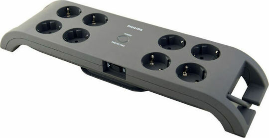 Philips Power Strip with Surge Protection 8 Positions with Switch and Cable 2m Gray