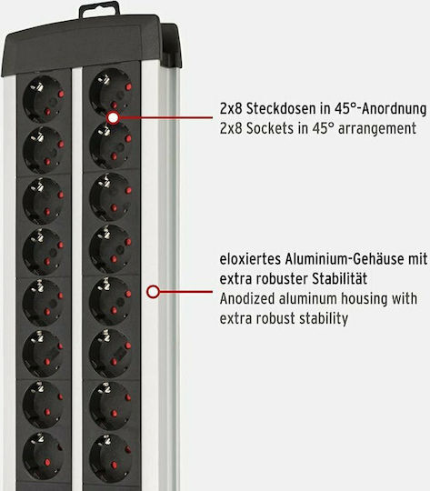 Brennenstuhl Πολύπριζο 16 Θέσεων με USB-A, Διακόπτη και Καλώδιο 3m