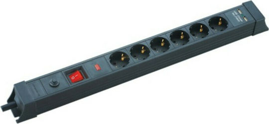 Amarad Power Strip with Surge Protection 6 Positions with 2 USB-A, Switch and Cable 1.5m