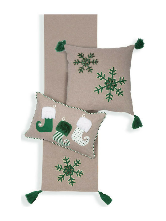 Nef-Nef Homeware Snow Time Ornament de Crăciun Față de masă Cărpă Material textil Gri M150xL33cm 1buc