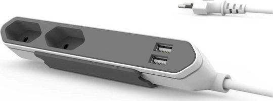 Allocacoc Powerbar Захранваща лента 2 Позиции с USB-A и Кабел 1.5м Сив