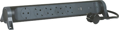 Legrand 5-Outlet Power Strip with USB and Surge Protection 1.5m Gray