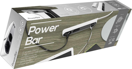 Allocacoc Powerbar Захранваща лента 2 Позиции с USB-A и Кабел 1.5м Сив