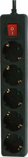 Powertech Steckdosenleiste 5 Steckdosen mit Schalter und Kabel 1.5m Schwarz