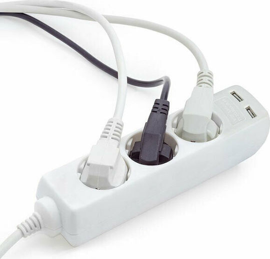 V-TAC Bandă de alimentare 3 Prize cu 2 USB-A și Cablu 1.5m