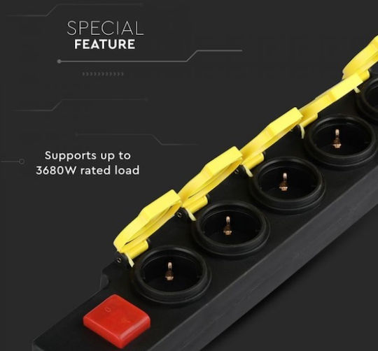 V-TAC Steckdosenleiste 5 Positionen mit Schalter und Kabel 3m