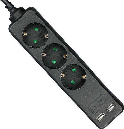 V-TAC Πολύπριζο 3 Θέσεων με 2 USB-A και Καλώδιο 1.5m