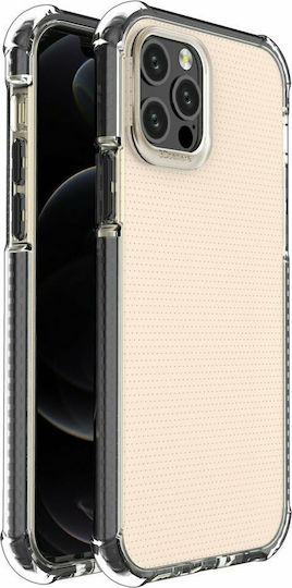 Hurtel Spring Back Cover Σιλικόνης 1mm Σετ με Τζαμάκι Μαύρο (iPhone 12 / 12 Pro)