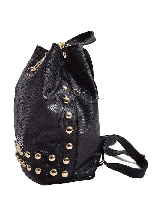 Black n' Metal Croco Pattern Geantă de damă De spate Black With Gold Grommet