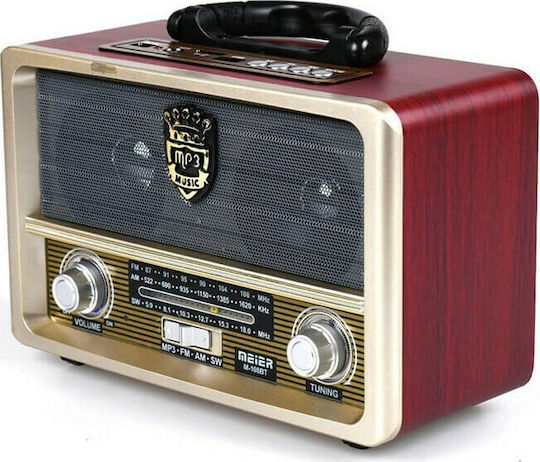 Meier M-108BT Retro Επιτραπέζιο Ραδιόφωνο Επαναφορτιζόμενο με USB Red/Beige