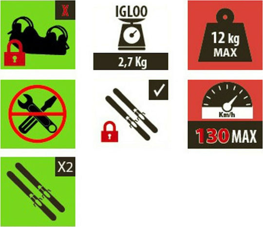 Menabo Igloo Magnetic Car Ski Mounts Suitable for 2 Ski Pairs