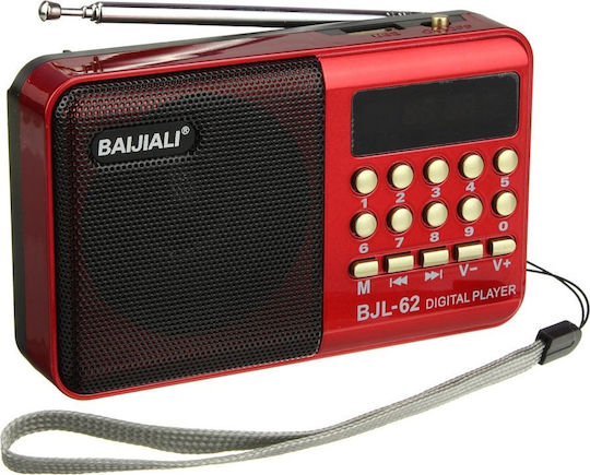 Baijiali BJL-62 Ραδιοφωνάκι Επαναφορτιζόμενο με USB Κόκκινο