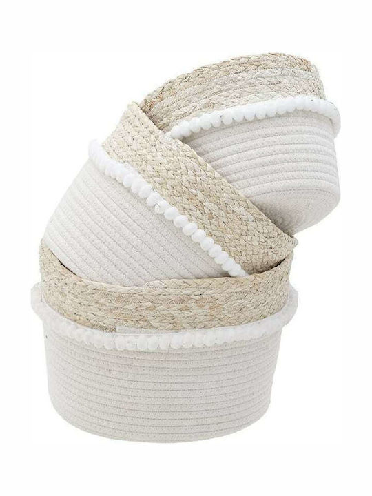 Inart Set Decorative Baskets Wicker White Beige 28x28cm 3 Pieces