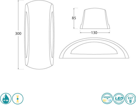 Fumagalli Francy Wall-Mounted Outdoor Ceiling Light E27 IP66 Double Beam 30x8x13εκ.
