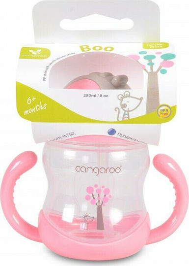 Cangaroo Căniță pentru copii cu Mânere și Pai din Plastic Roz 280ml pentru 6m+m+