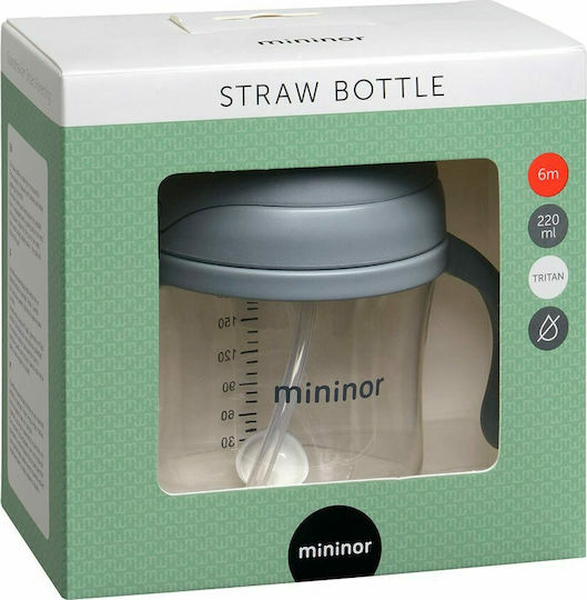 Mininor Baby Cup with Handles and Straw made of Plastic Gray 220ml for 6m+m+