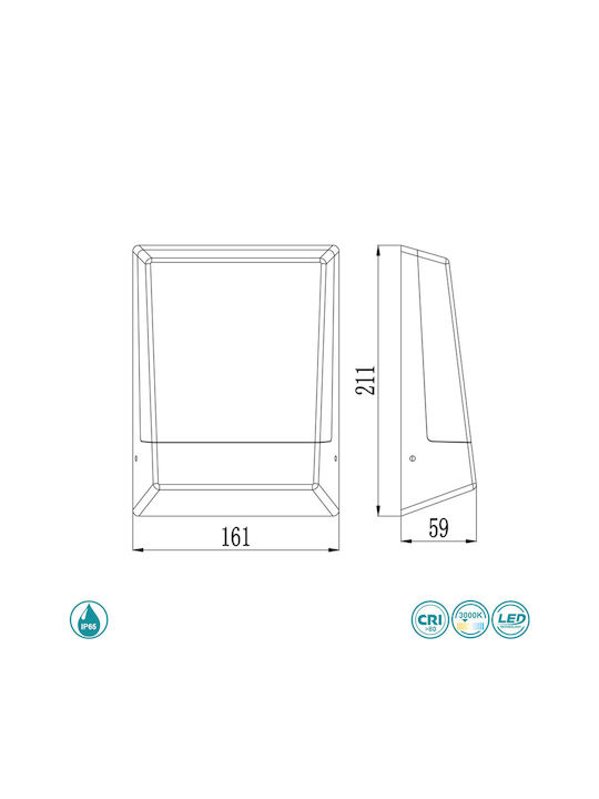 Sun Light Επιτοίχια Εξωτερική Πλαφονιέρα LED IP65 12.5W 16.1x21.1εκ.