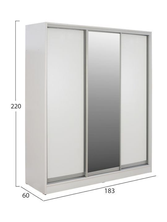 Dreifachtür Kleiderschrank Schieben ADLER mit Spiegel White 183x60x220cm