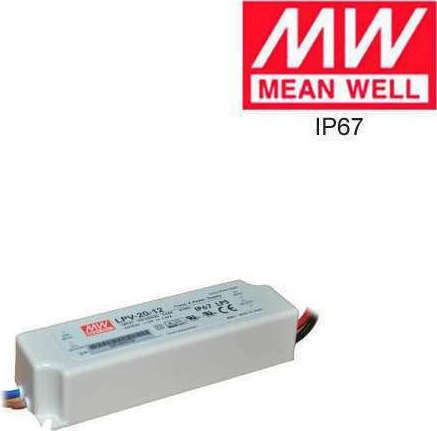 Mean Well Ρυθμιζόμενο Dimmable Τροφοδοτικό LED Στεγανό IP67 Ισχύος 20W με Τάση Εξόδου 12V 2τμχ