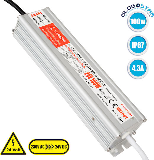 GloboStar Einstellbares Dimmbares LED-Netzteil Wasserdicht IP67 Leistung 100W mit Ausgangsspannung 24V