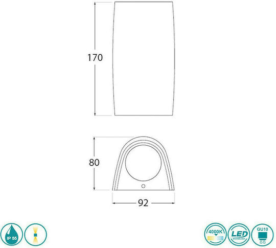 Fumagalli Marta 90 Wall-Mounted Outdoor Spot GU10 IP55 Double Beam 9.2x8x17cm