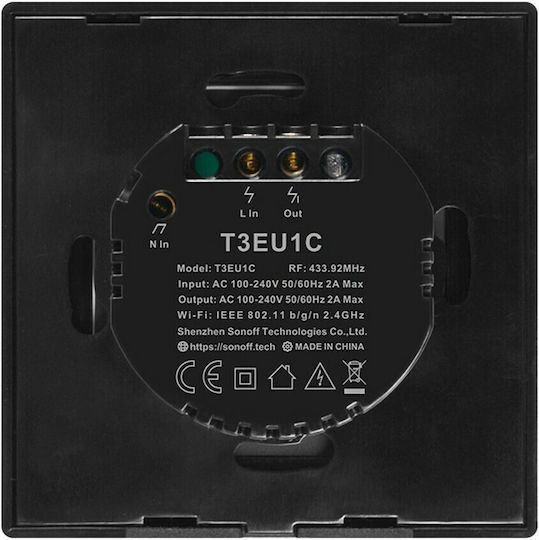 Sonoff Recessed Touch Wall Switch Wi-Fi Lighting One-Way with Frame Black