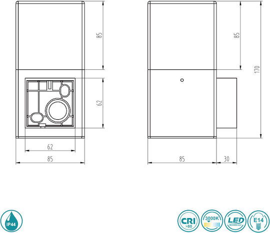 Trio Lighting Hudson Επιτοίχια Εξωτερική Πλαφονιέρα E14 IP44 8x17εκ.
