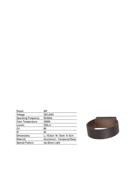 Zambelis Lights Επιτοίχιο Εξωτερικό Σποτ LED IP65 6W με Θερμό Λευκό Φως Διπλής Δέσμης 16.5x16x5εκ.
