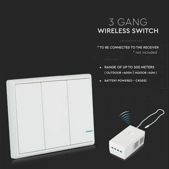 V-TAC Waterproof Wall-Mounted Triple Electrical Wall Switch With White Frame