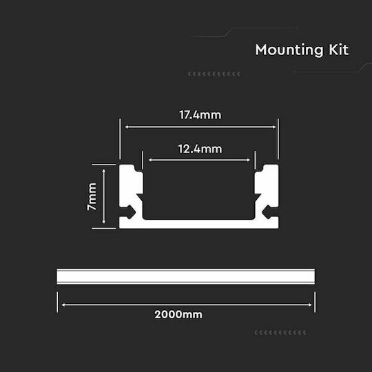 V-TAC În aer liber Profil din Aluminiu pentru Bandă LED cu Opal Acoperire 200x1.7x0.7cm.