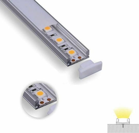Eurolamp Extern Aluminiumprofil für LED-Streifen mit Opal Abdeckung 200x1.7x0.7cm
