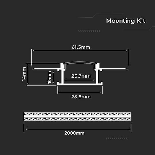 V-TAC Vt8101 Walled Aluminum Profile for LED Strip with Opal Cover for Drywall 200x6.1x1.4cm