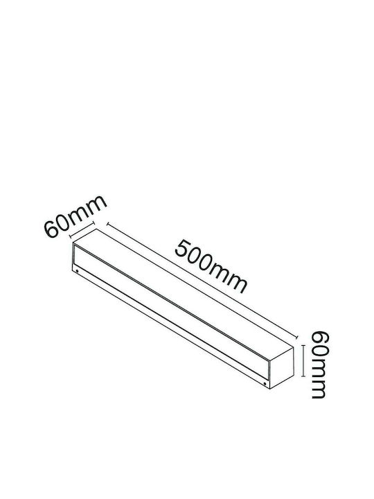VK Lighting Επιτοίχια Εξωτερική Πλαφονιέρα LED IP65 20W με Θερμό Λευκό Φως Διπλής Δέσμης 50x6x6εκ.