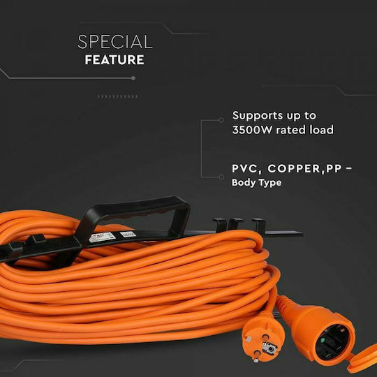 V-TAC VT-3002-30 Удължителен кабел с прекъсвач с дължина 30м с диаметър 3 x 1.5mm² Waterproof Оранжев